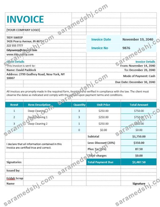 Residential Cleaning Invoice Template